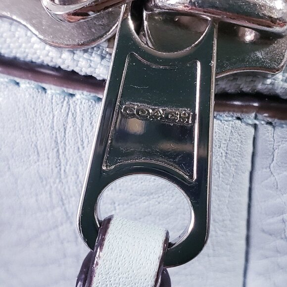 Coach Preston Bleeker Satchel Purse Dome Satchel Robins Egg Blue Pebbled Leather - Picture 10 of 10